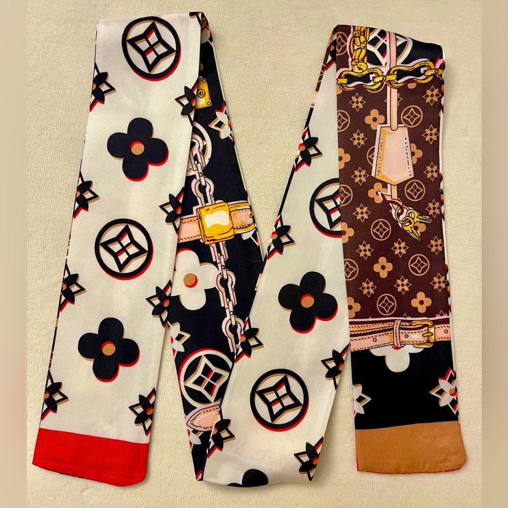 Monogram Patterned Twilly Bandeau Scarf Mixed Colors - Picture 6 of 8